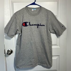 Champion Script Logo T Shirt Gray Large Classic Athletic Streetw